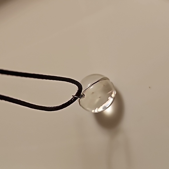 Dandelion Seed in Glass Ball on Brown Cord - Picture 2 of 4